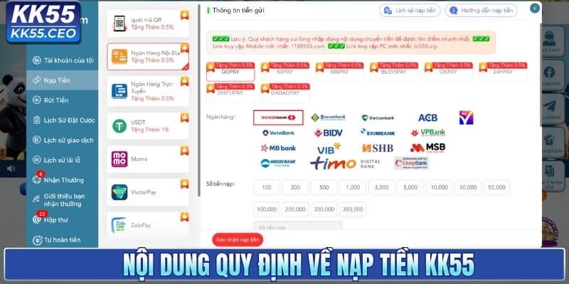 Nội dung quy định về nạp tiền KK55
